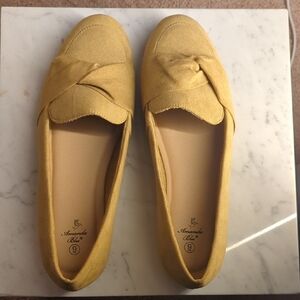 Yellow Leather/Suede Like Flats with Rounded Toe